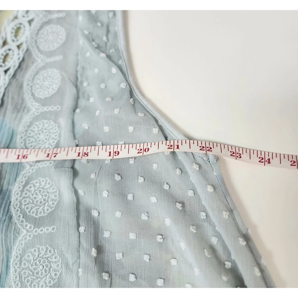 Soft Surroundings Vest Women's L/XL Blue Floral Swiss Dot Boho Romantic